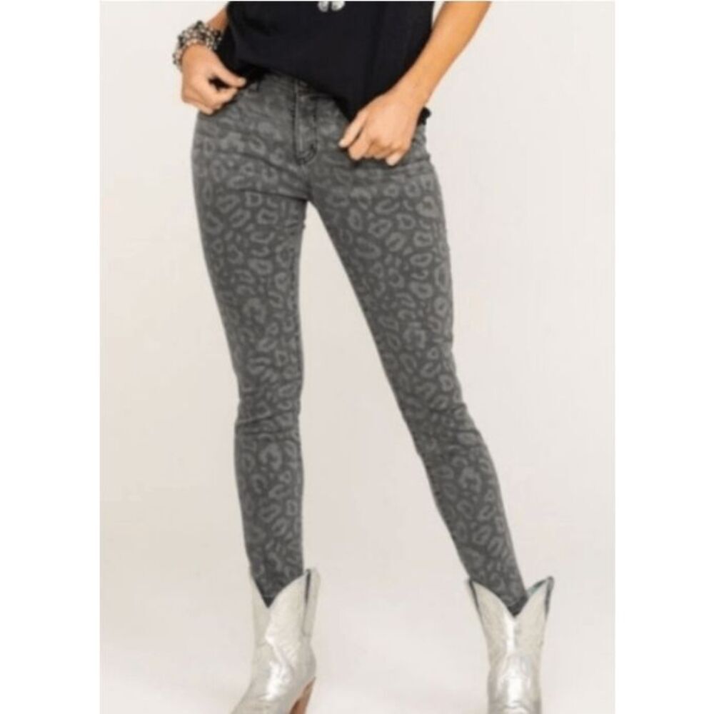 Miss Me Jeans Women 28 Gray Leopard Cargo Pants Cheetah Skinny Jeans